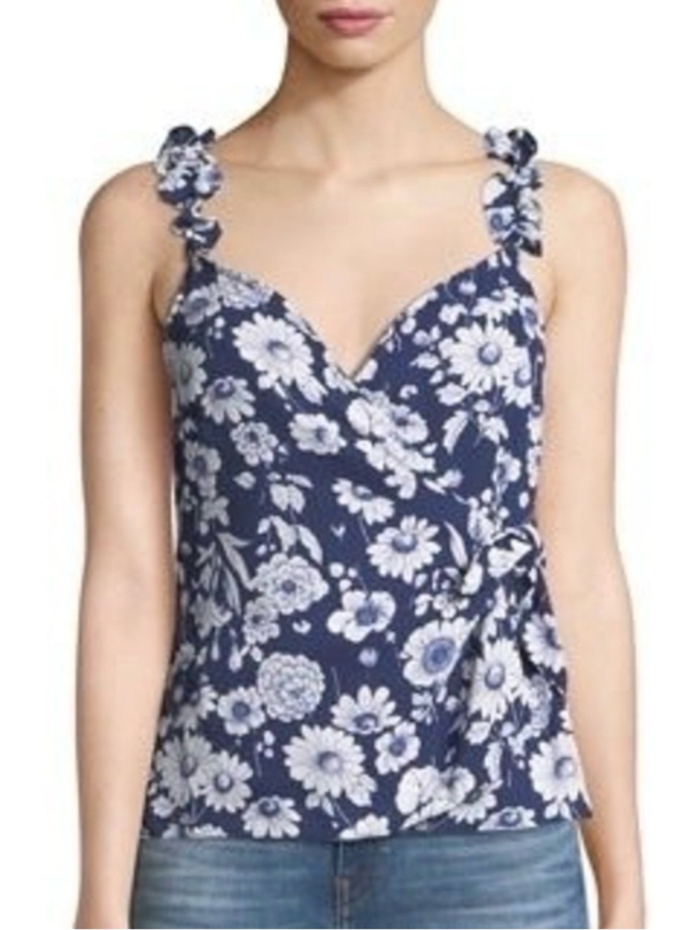 LIKELY Marin Floral Tie Strap Wrap Top Blue White Medium NWT